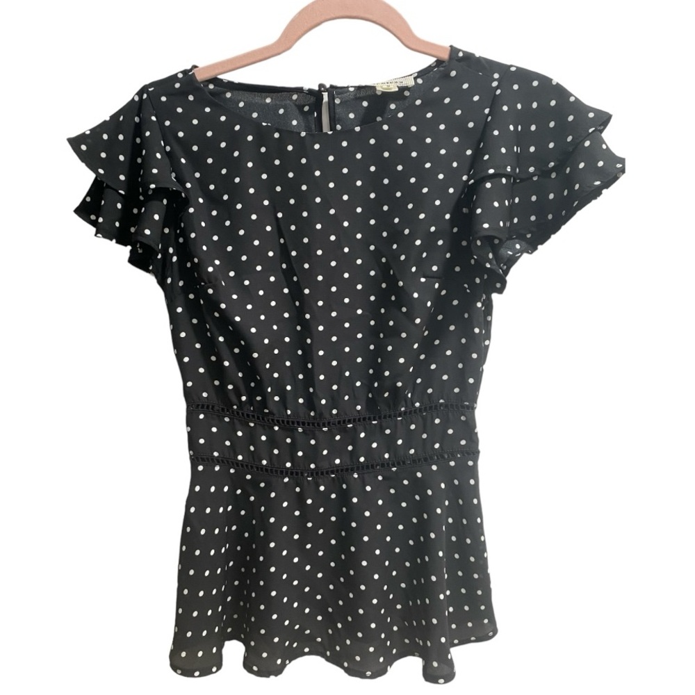 Monteau Black/White Polka Dot Blouse Sz. Small, EUC